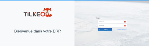 Écran de connexion du logiciel Tilkeo Rénovation avec le message Bienvenue dans votre ERP.